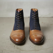 Men's Tan and Dark Blue Cap-Toe Leather Derby Boots — Smedley
