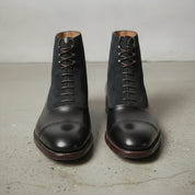 Men's Black and Dark Blue Cap-Toe Leather Derby Boots — Smedley