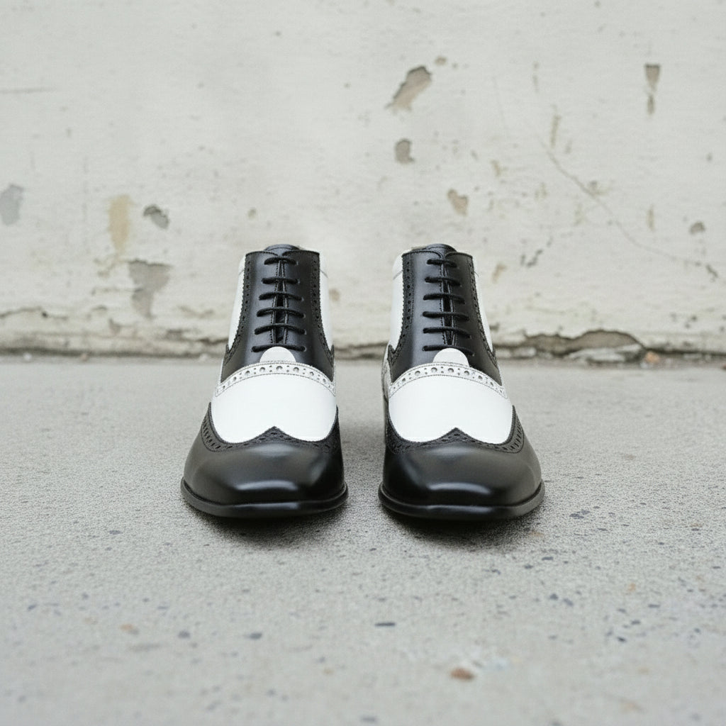 Men's Black and White Wingtip Leather Spectator Oxfords