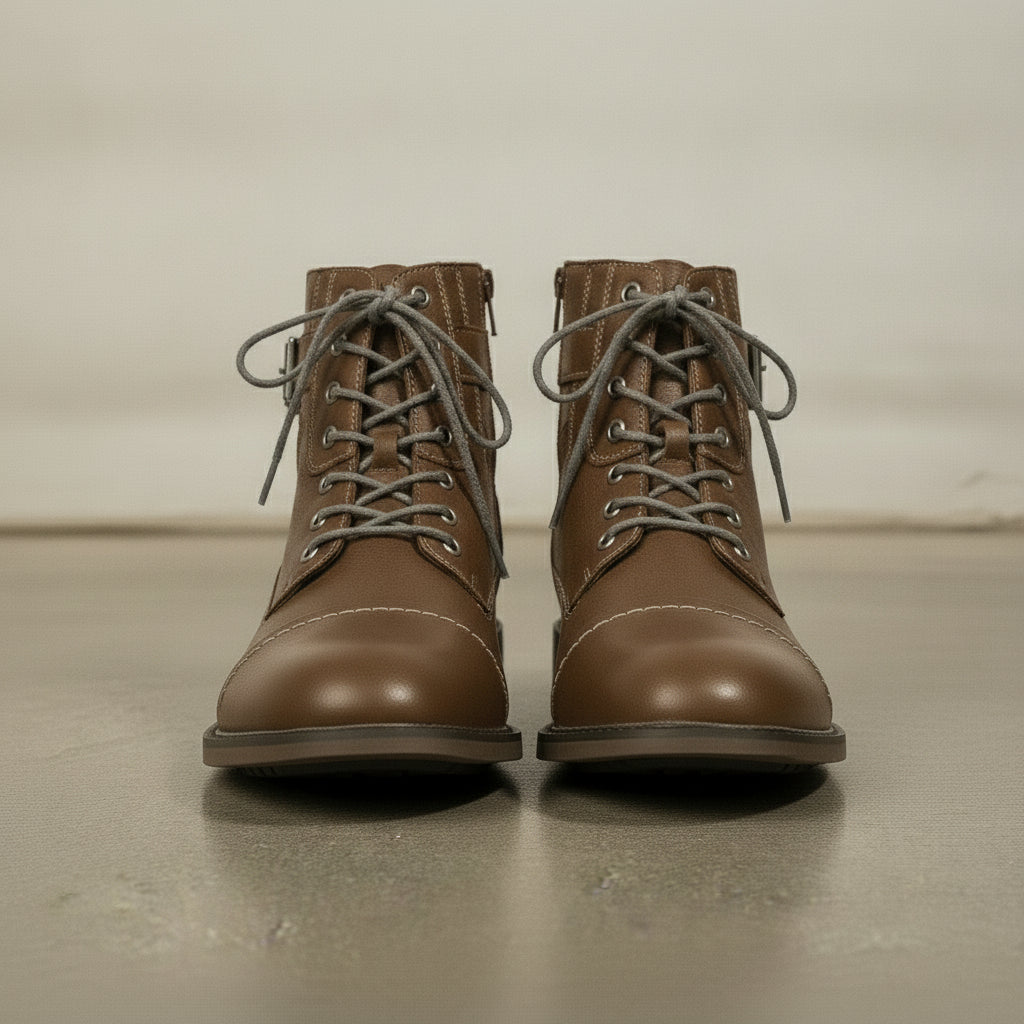 Men's Brown Cap-Toe Leather Ankle Boots — Borton