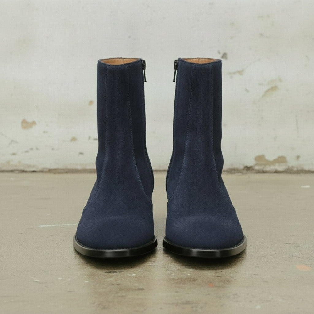 Men's Navy Blue Plain-Toe Suede Zipper Boots