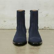 Men's Navy Blue Plain-Toe Suede Zipper Boots
