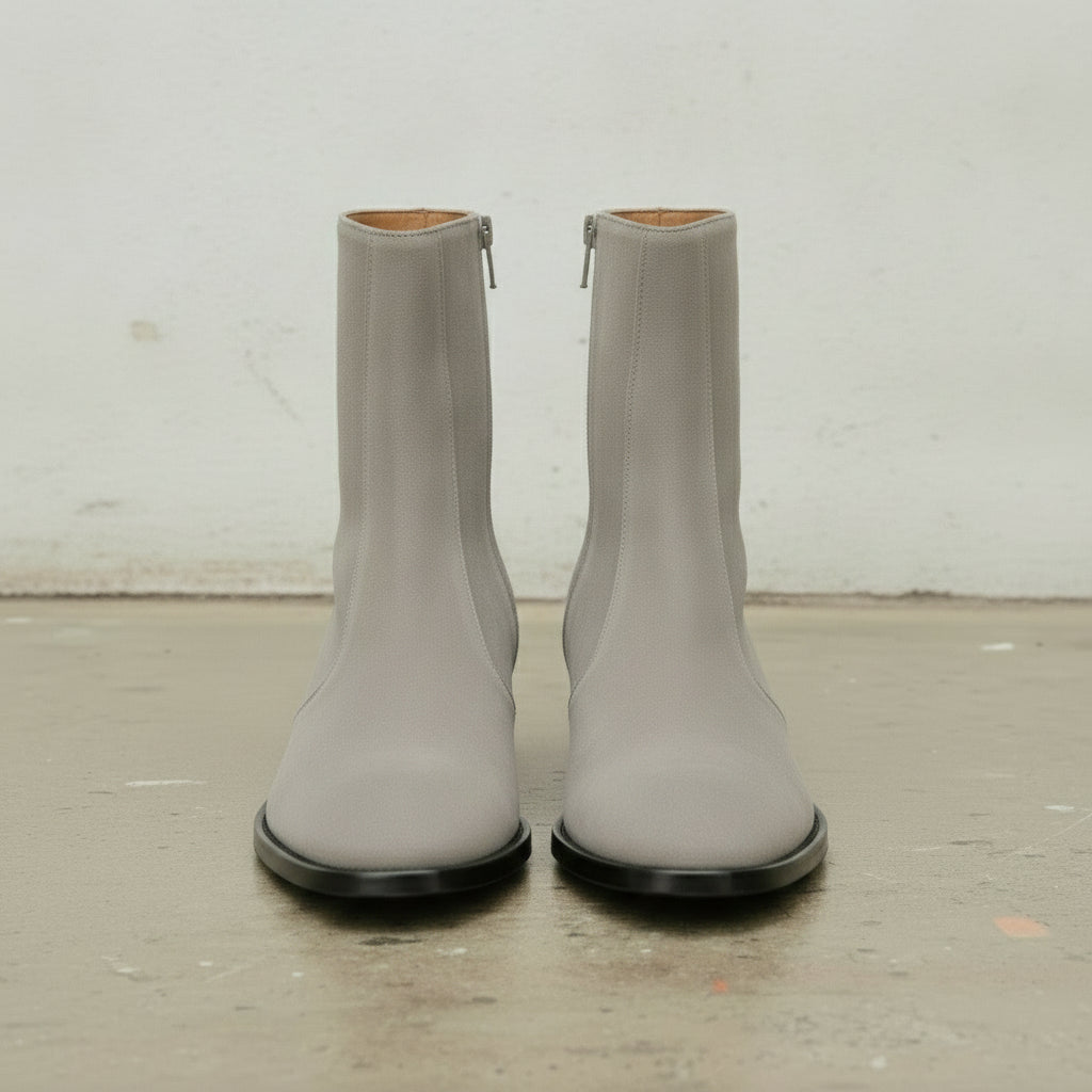 Men's Light Gray Plain-Toe Suede Zipper Boots