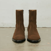 Men's Brown Plain-Toe Suede Zipper Boots