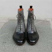 Men's Black and Grey Plain-Toe Leather Ankle Boots — Challow