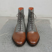 Men's Brown and Grey Plain-Toe Leather Ankle Boots — Challow