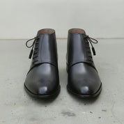 Men's Black Medallion-Toe Leather Side-Lace Boots — Oldham