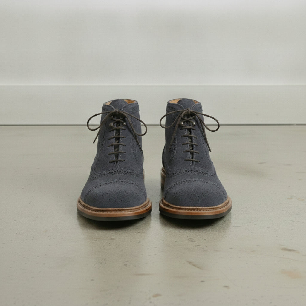Men's Dark Navy Blue Cap-Toe Suede Ankle Boots — Coldstream