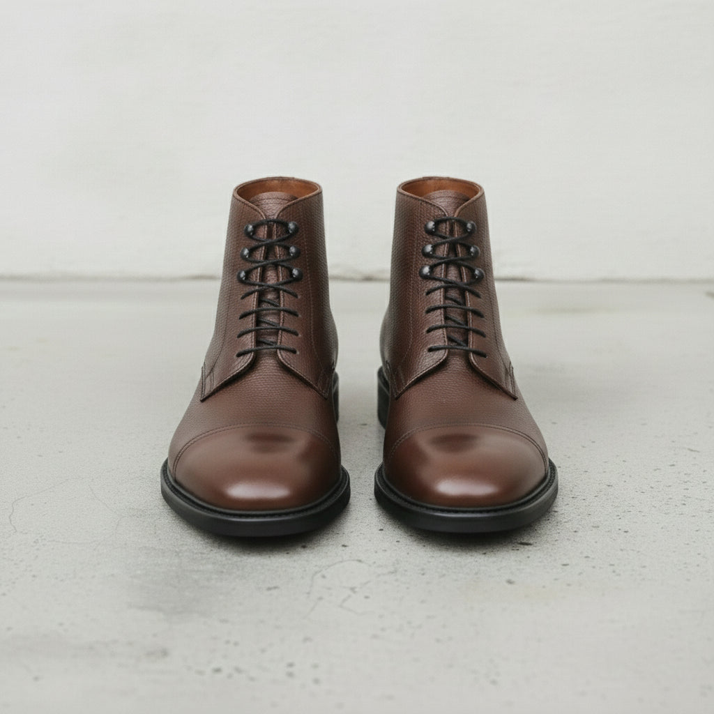 Men's Brown Cap-Toe Pebbled Leather Ankle Boots — Sleaford