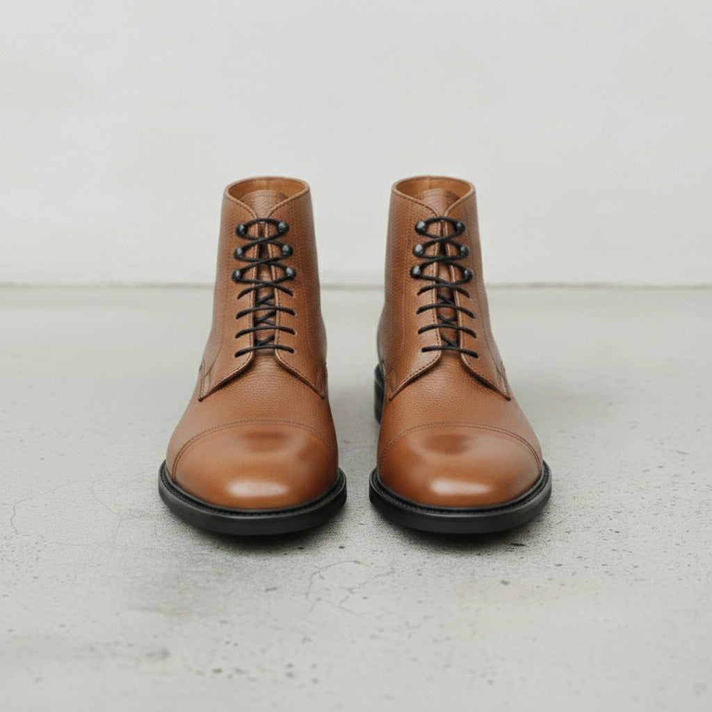Men's Tan Cap-Toe Pebbled Leather Ankle Boots — Sleaford