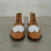 Men's Tan and White Wingtip Spectator Leather Ankle Boots — Donne
