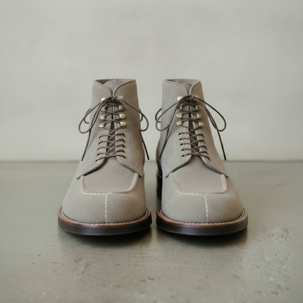 Men's Light Gray Apron-Toe Suede Derby Ankle Boots — Greenway