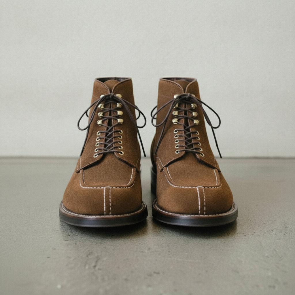 Men's Brown Apron-Toe Suede Derby Ankle Boots — Greenway
