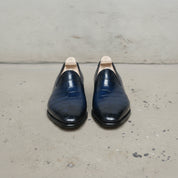 Men's Deep Burnished Navy Blue Alligator-Embossed Leather Venetian Loafers — Abbotsley