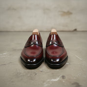 Men's Burgundy Moc-Toe Crocodile-Embossed Leather Penny Loafers — Abberforth