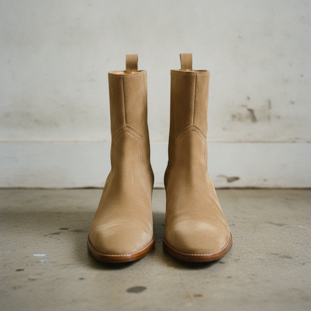 Men's Tan Suede Cuban Heel Ankle Boots — Ackland