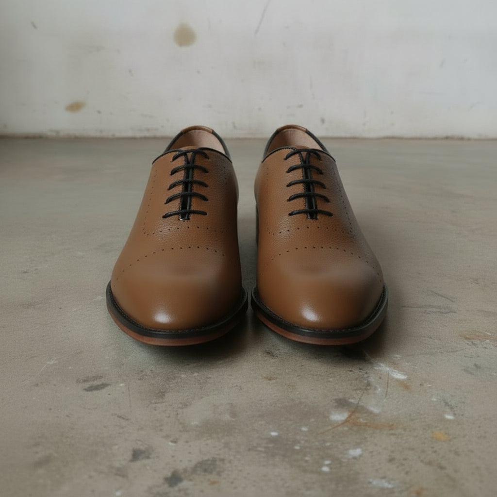 Men's Brown Cap-Toe Pebbled Leather Oxfords — Mistley