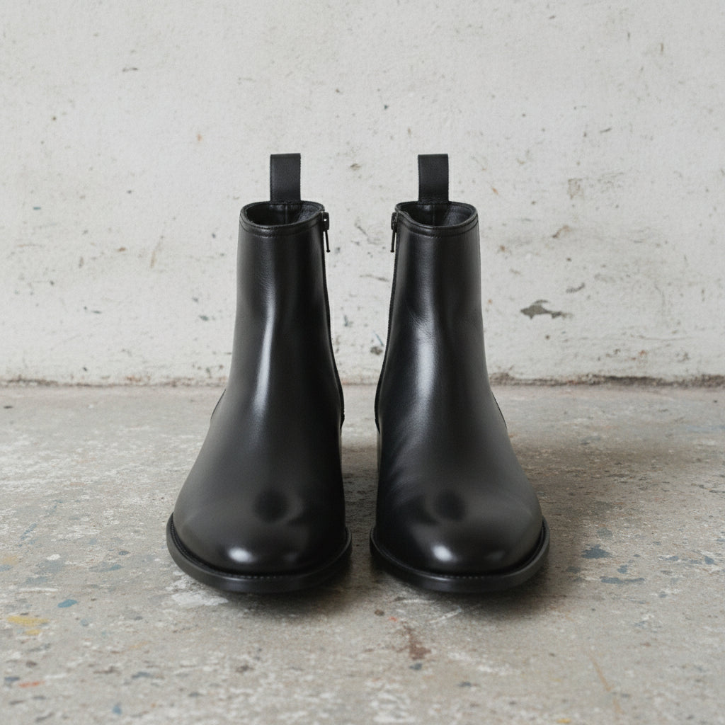 Men's Black Plain-Toe Leather Zip Boots — Bunton — Bunton