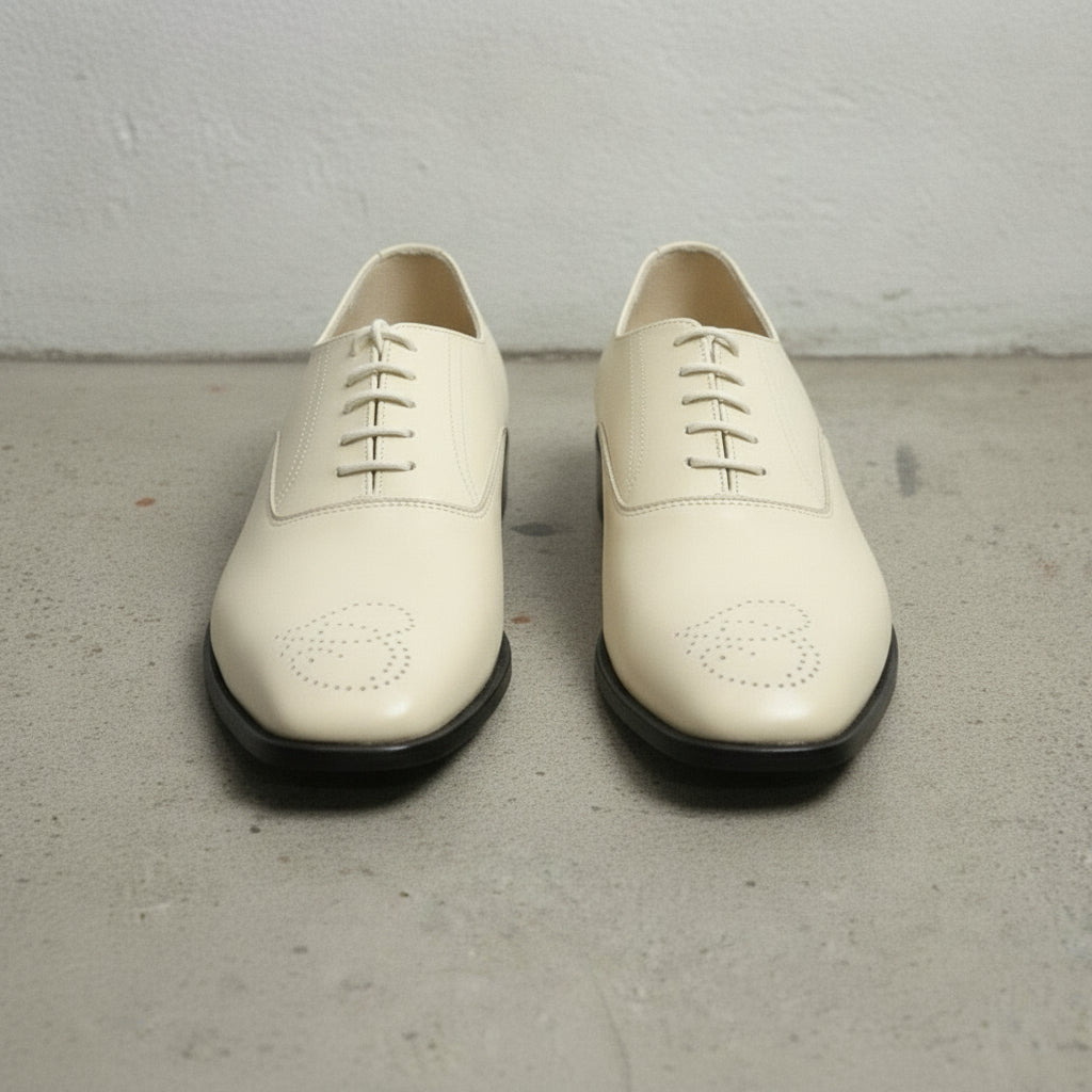 Men's Cream Cap-Toe Brogue Leather Oxfords — Sarsfield — Sarsfield
