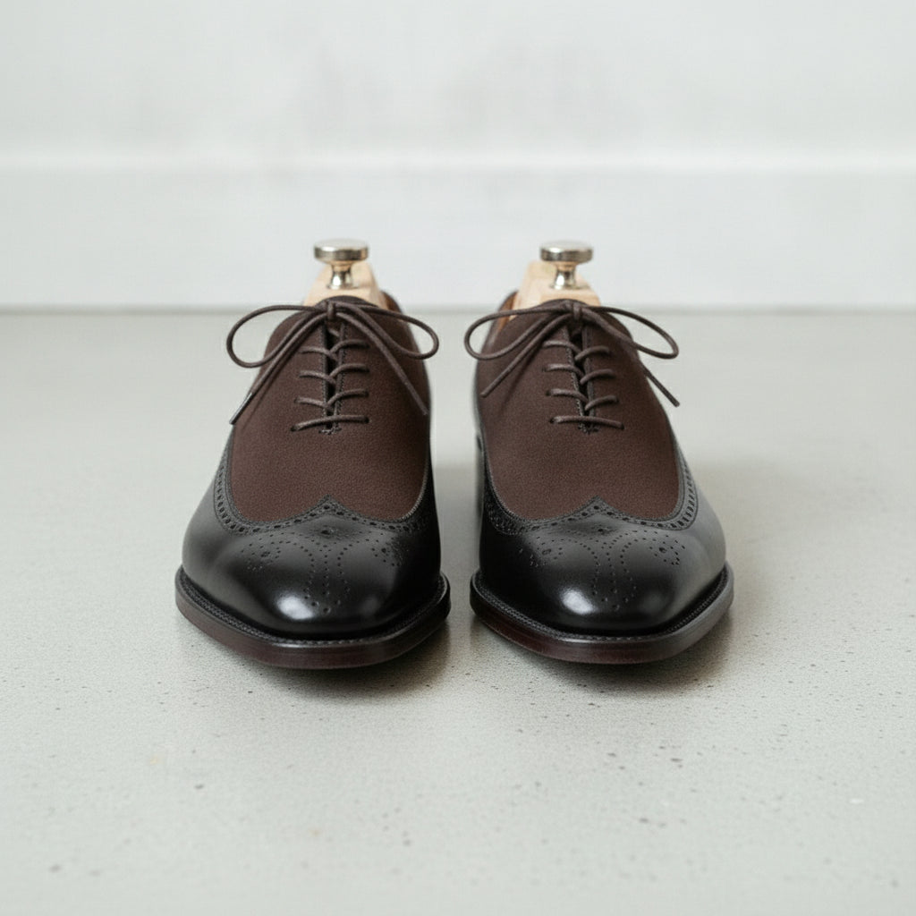 Men's Black and Cognac Wingtip Leather Spectator Oxfords — Stephenson