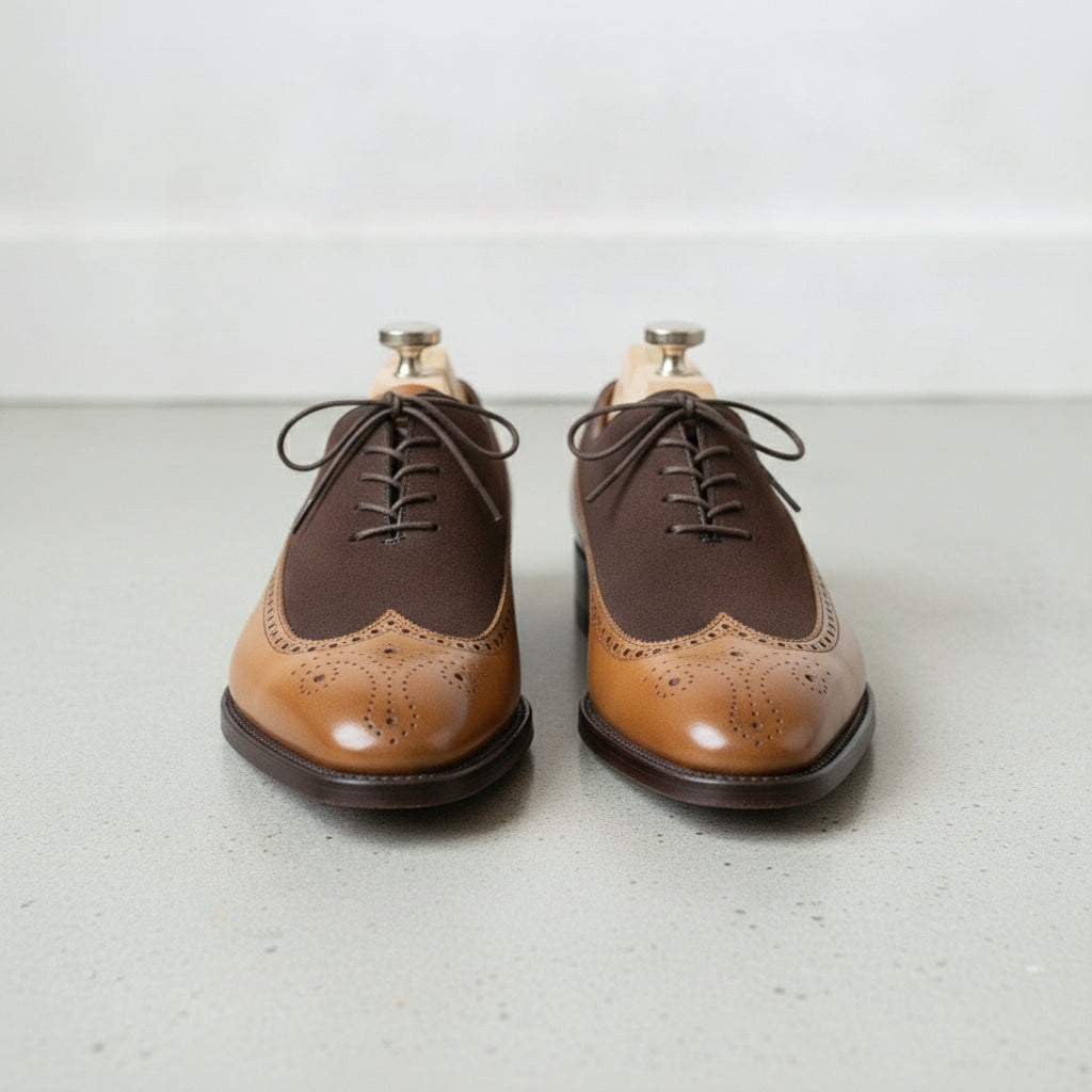 Men's Tan and Cognac Wingtip Leather Spectator Oxfords — Stephenson