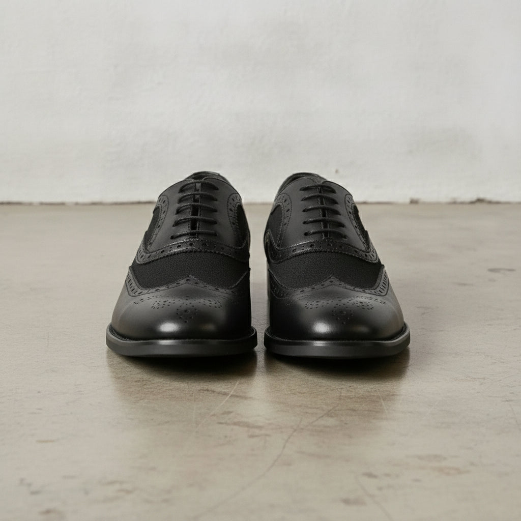 Men's Black Pebbled Leather Wingtip Oxfords — Neale
