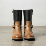 Men's Tan and Brown Plain-Toe Leather Biker Boots