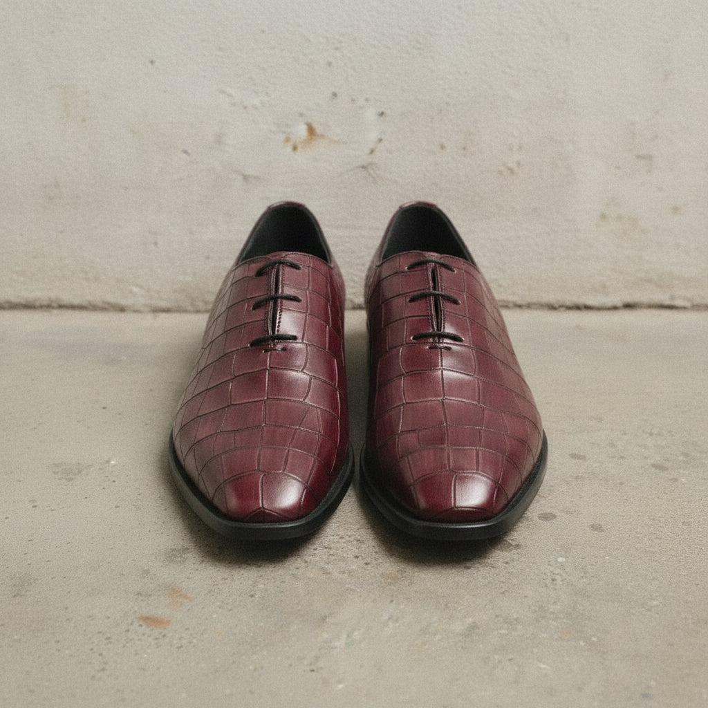 Men's Burgundy Alligator-Embossed Leather Oxfords — Amhurst