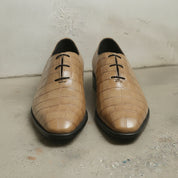 Men's Tan Alligator-Embossed Leather Oxfords — Amhurst