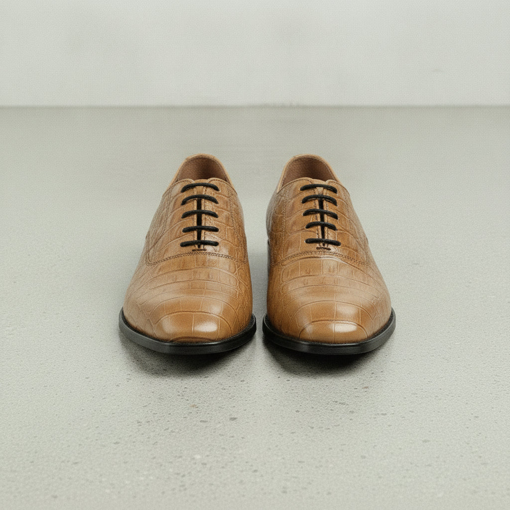 Men's Tan Alligator-Embossed Leather Oxfords — Kimpton