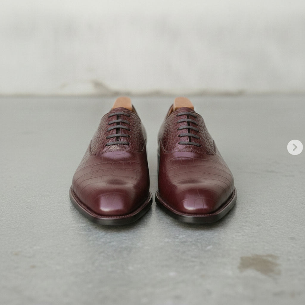 Handmade Men's Burgundy Alligator Texture Oxford Shoes — Copley