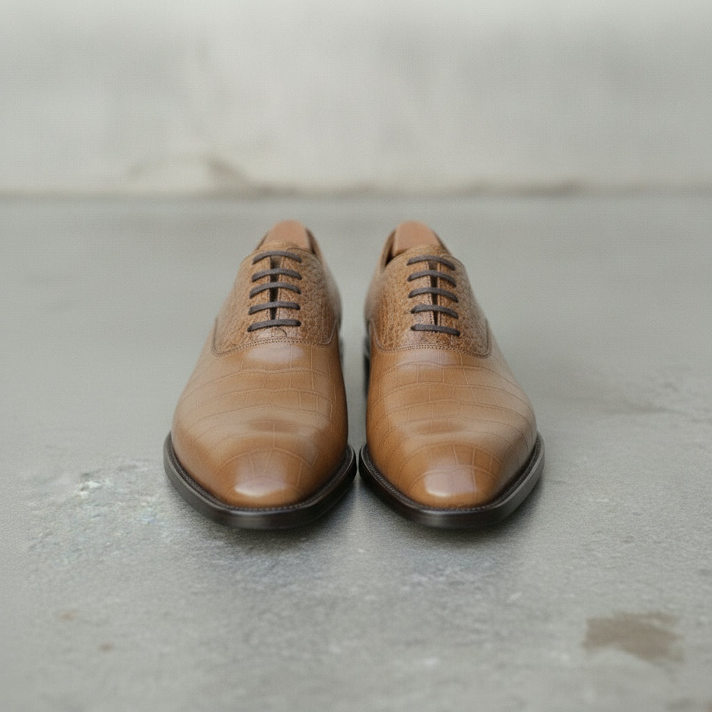Handmade Men's Tan Alligator Texture Oxford Shoes — Copley