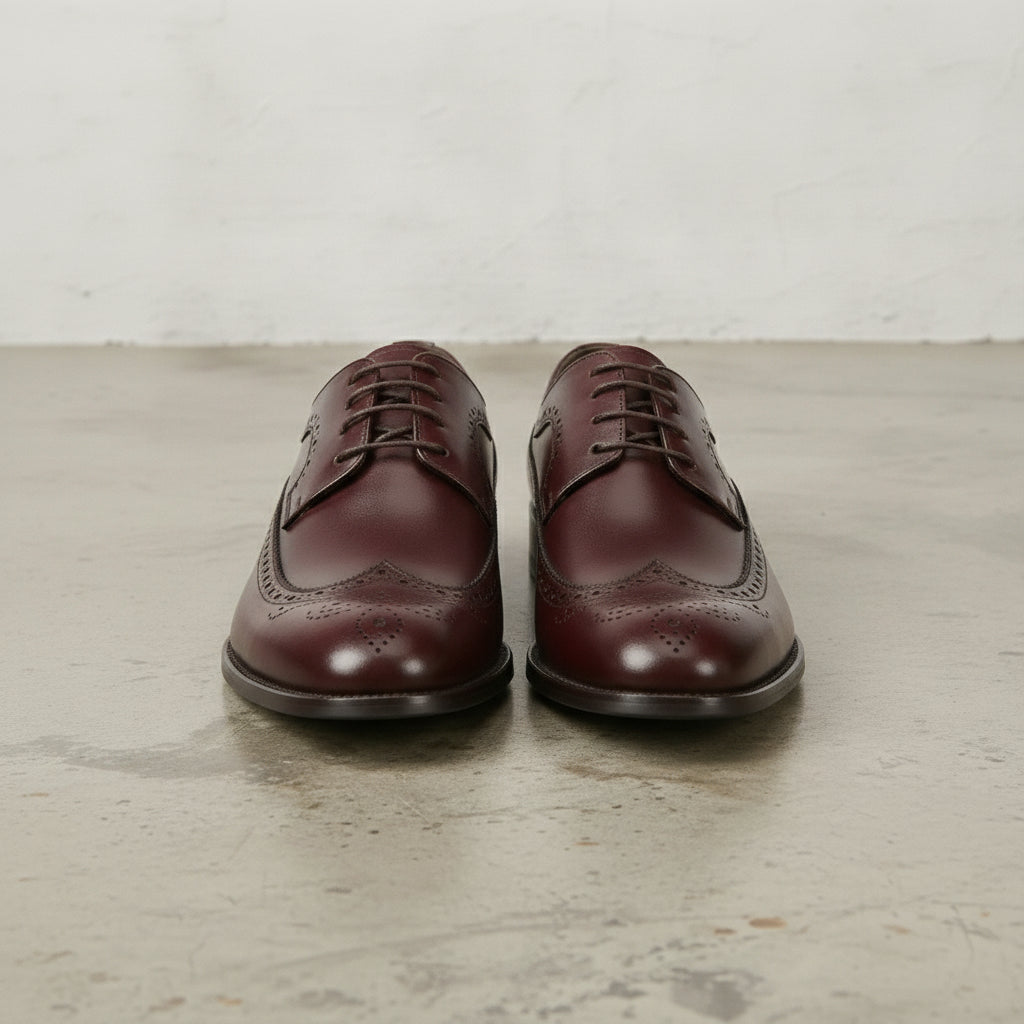 Men's Burgundy Wingtip Leather Brogue Derby — Bathwick