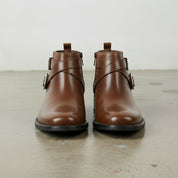Men's Brown Plain-Toe Leather Biker Boots