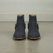 Men's Navy Blue Plain-Toe Suede Harness Boots — Dalton