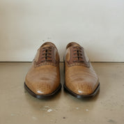 Men's Tan Cap-Toe Crocodile-Embossed Leather Oxfords — Ryde
