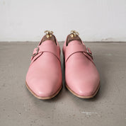 Men's Rose Pink Plain-Toe Leather Monk Strap Shoes — Attley