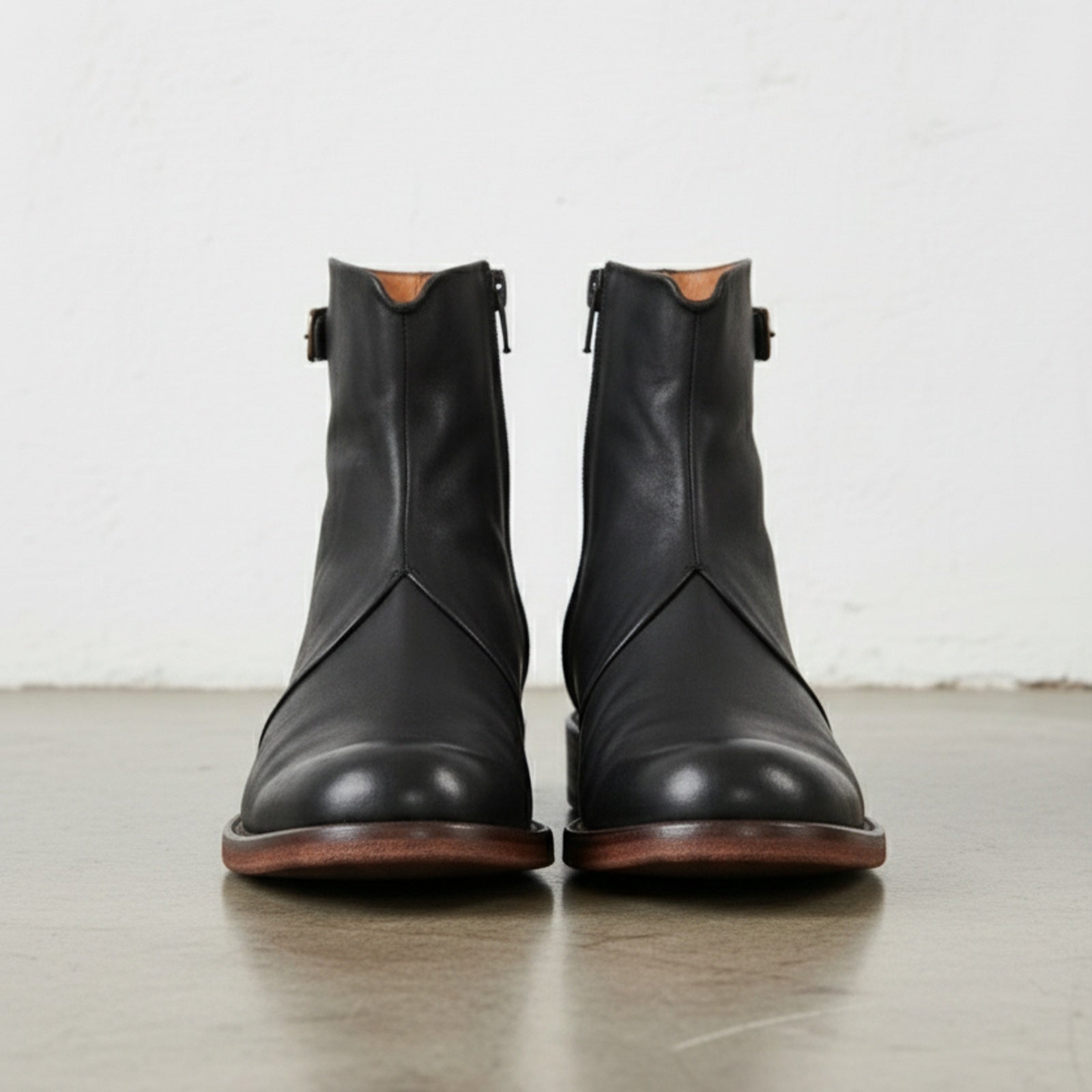 front-view - Men's Distressed Ankle Boots, Full-Grain Leather Ankle Boots, Buckle Strap Ankle Boots