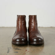 front-view - Men's Distressed Leather Ankle Boots, Full-Grain Leather Ankle Boots, Dark Brown Leather Boots