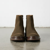 front-view - Men's Olive Green Suede Ankle Boots, Distressed Suede Ankle Boots for Men, Slip-On Suede Ankle Boots
