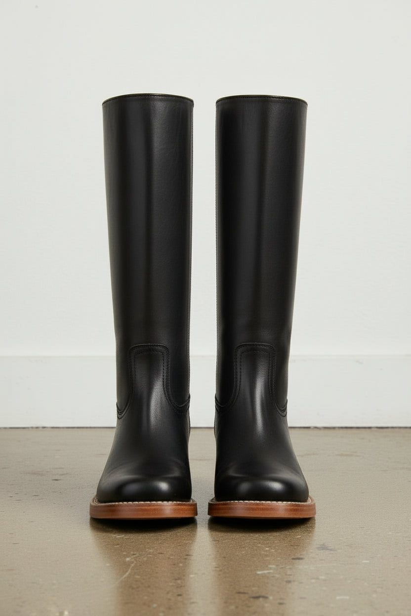 front-view - Women's Handmade Black Classic Riding Leather Boots