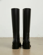 front-view - Women's Handmade Black Knee-High Riding Leather Boots