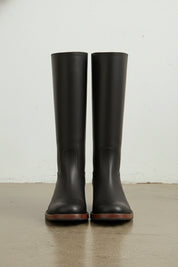 front-view - Women's Handmade Black Knee-High Riding Leather Boots
