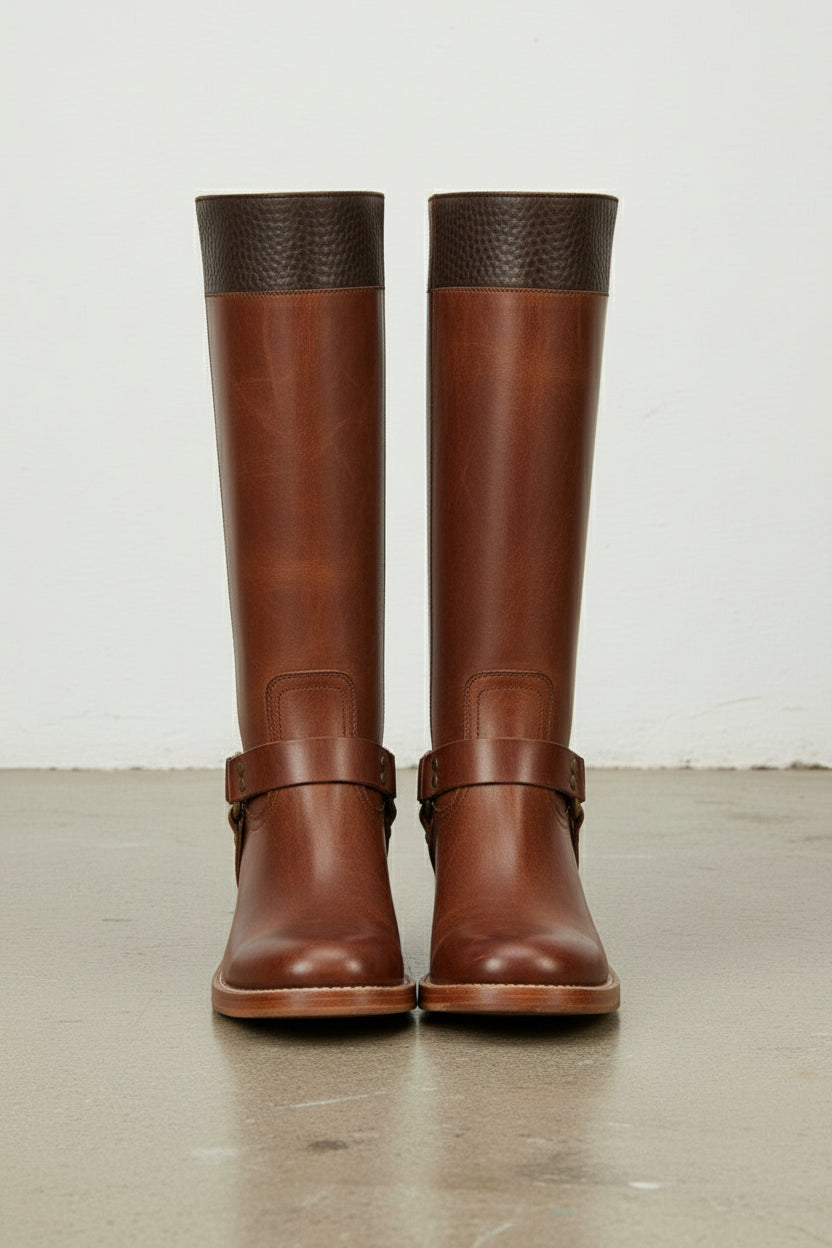front-view - Women's Handmade Brown Classic Riding Boots, Knee-High Leather Riding Boots