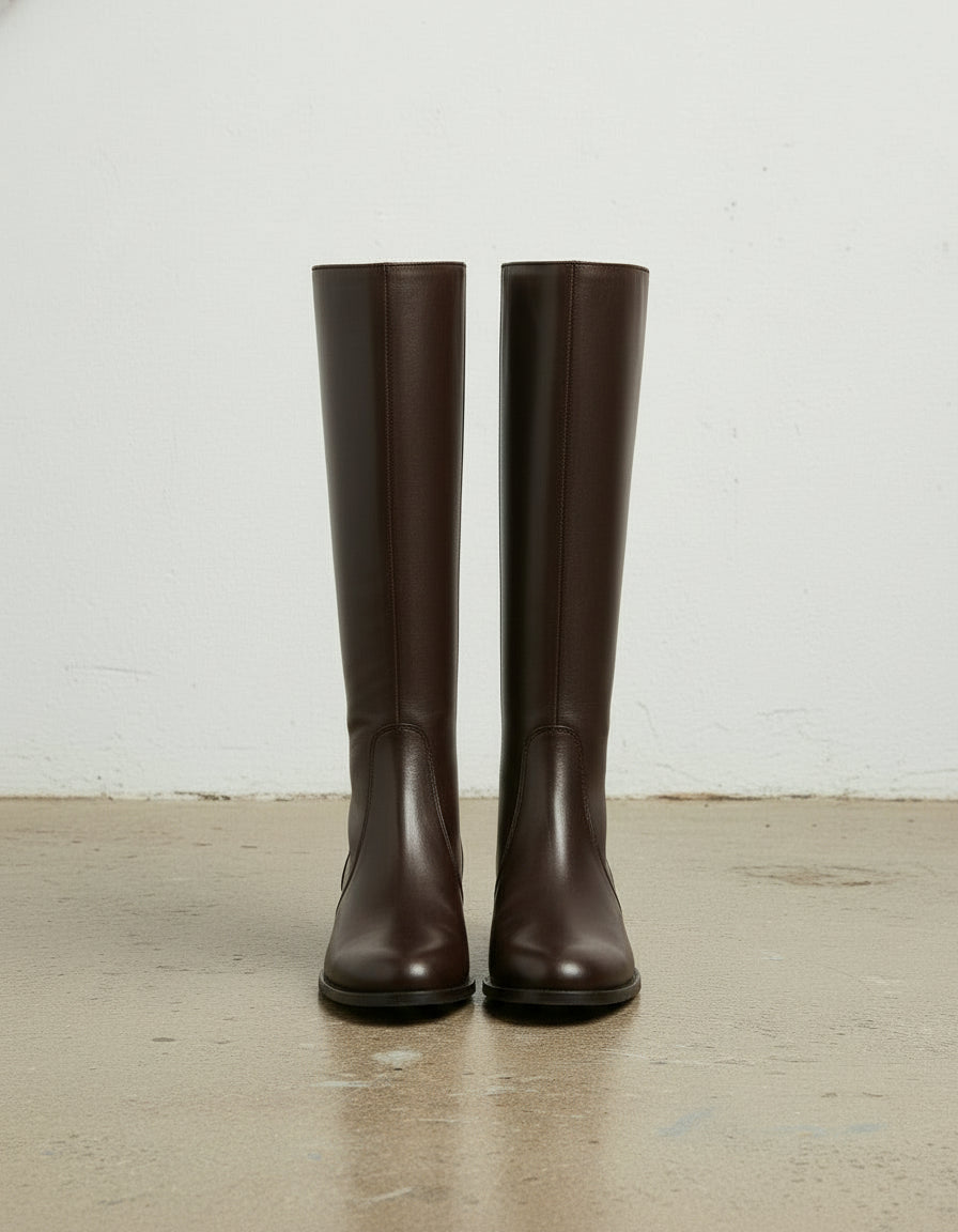 front-view - Women's Handmade Brown Classic Riding Knee-High Leather Boots
