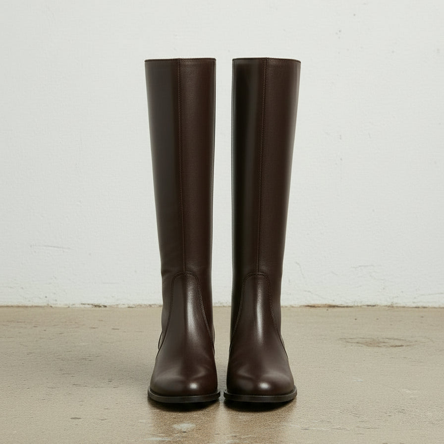 front-view - Women's Handmade Brown Classic Riding Knee-High Leather Boots