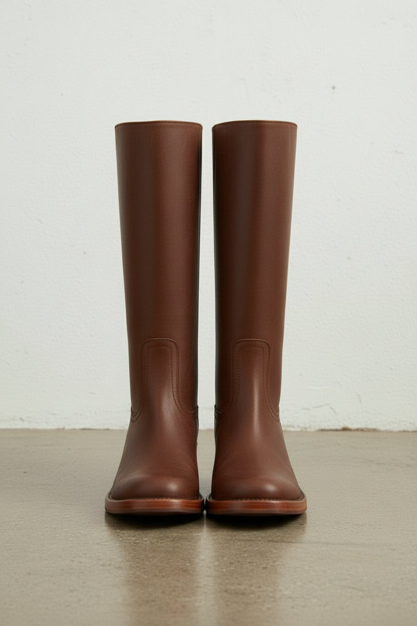 front-view - Women's Handmade Brown Classic Riding Leather Boots