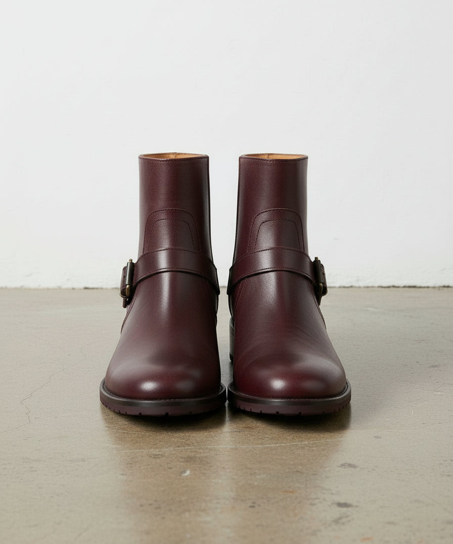 front-view - Women's Handmade Burgundy Artisan Moto Leather Ankle Boots