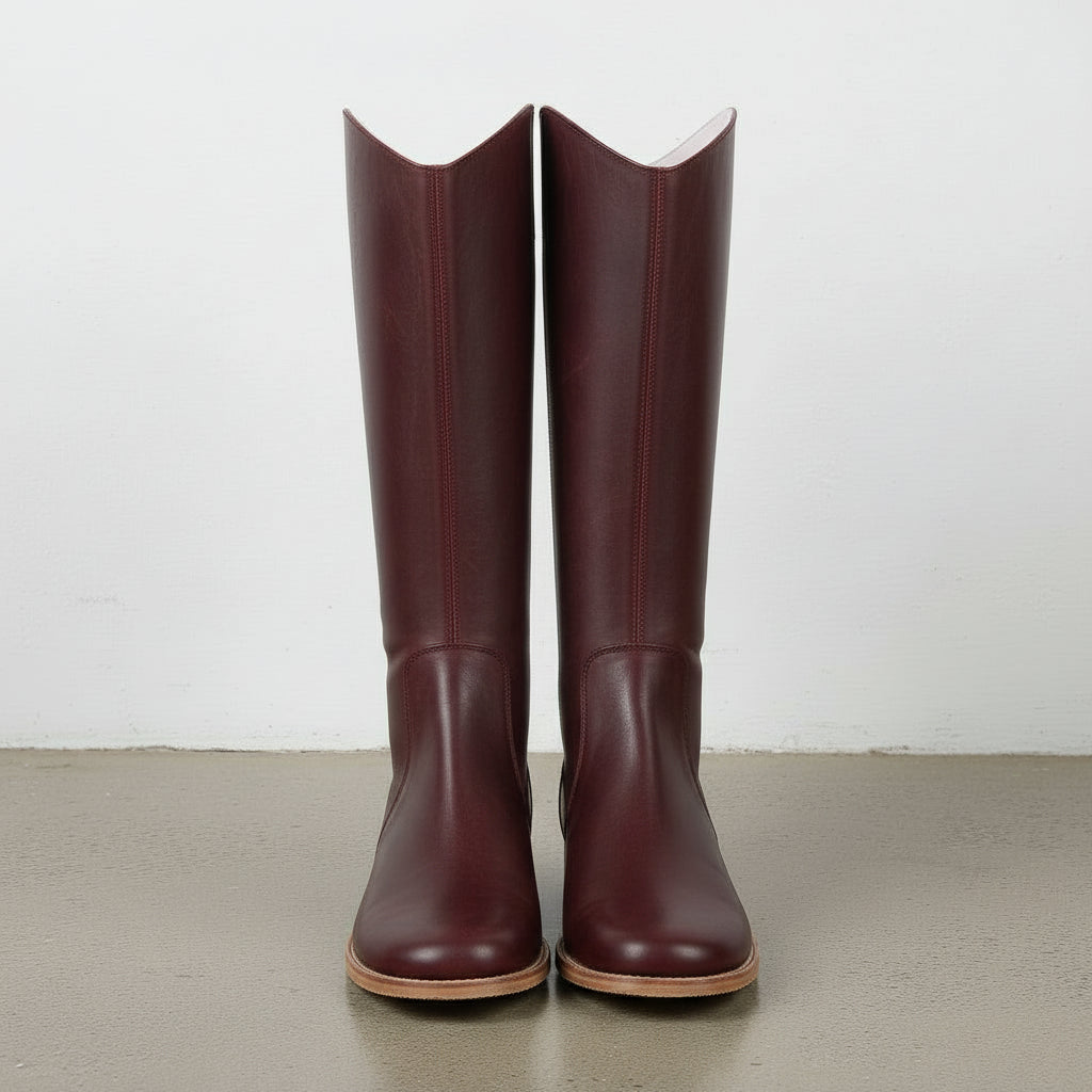 front-view - Women's Handmade Burgundy Knee-High Leather Chelsea Boots
