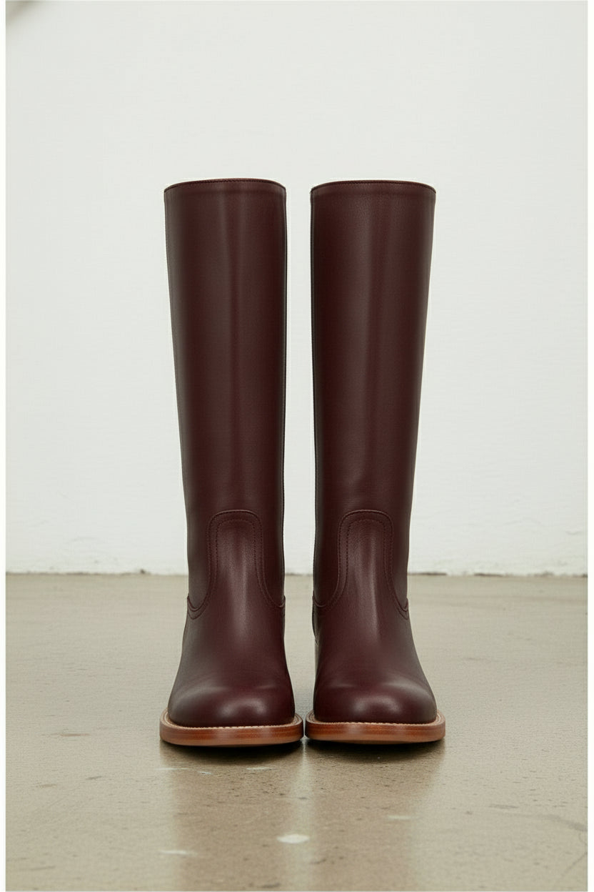 front-view - Women's Handmade Burgundy Knee-High Leather Classic Riding Boots